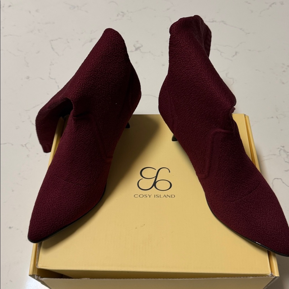 Cosy Island Burgundy Pointed Toe Heeled Long Boots- Brand New - Picture 14 of 15